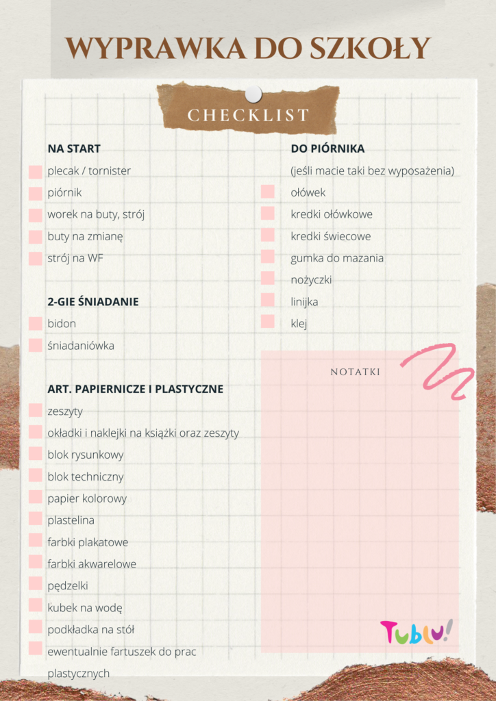 checklista - wyprawka do szkoly