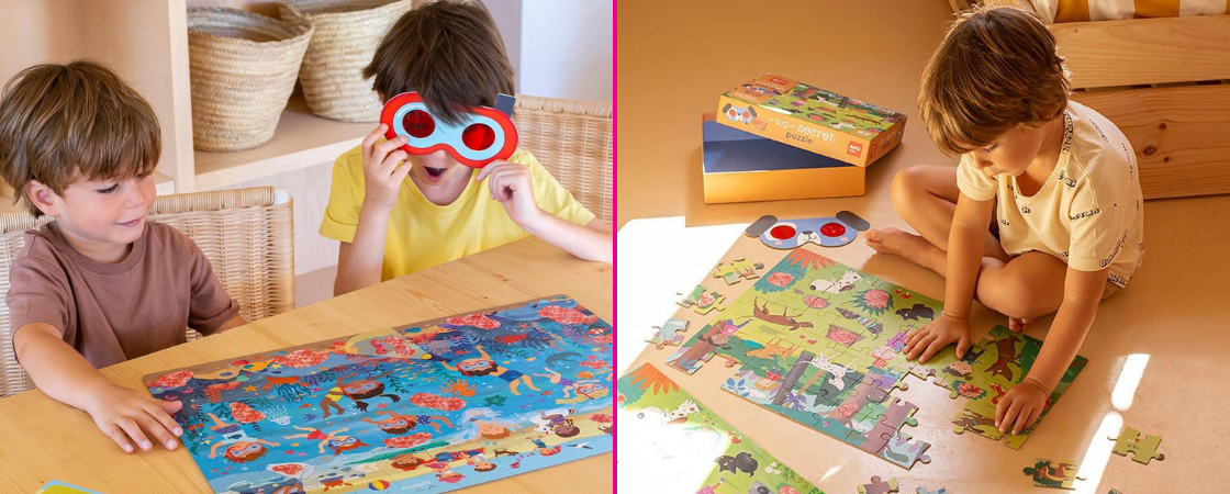 Zabawki za mniej niż 100 zł - puzzle Apli Kids z magicznymi okularami.