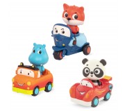 Zestaw 3 miękkich autek sensorycznych z wesołymi pasażerami B. Toys - wyścigówka, motocykl, pick-up