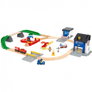 Zestaw Kolejki Deluxe BRIO World - Straż Pożarna i Policja