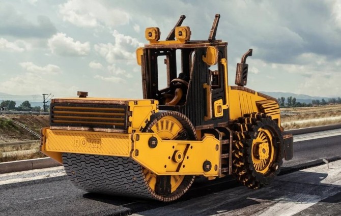 Drewniane puzzle 3D Robotime - Walec drogowy