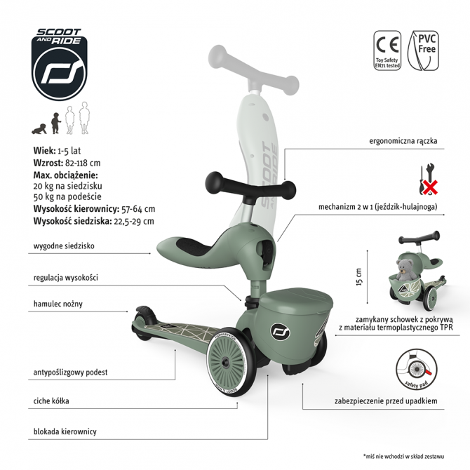 Hulajnoga i rowerek 2w1 Highwaykick 1 Lifestyle SCOOTANDRIDE 1-5 lat - Green Lines