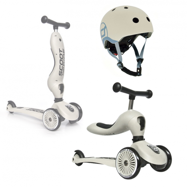 Zestaw Hulajnoga i rowerek 2w1 Highwaykick 1 SCOOTANDRIDE + kask XXS-S Ash