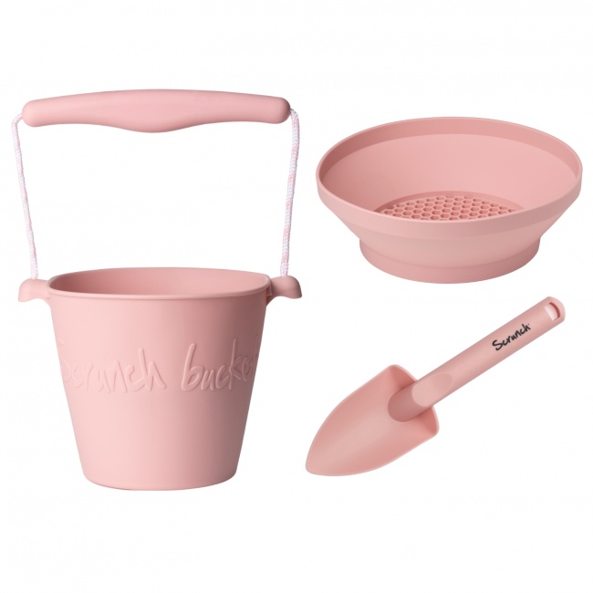 Zestaw zabawek do piasku Scrunch z sitkiem - Pudrowy róż