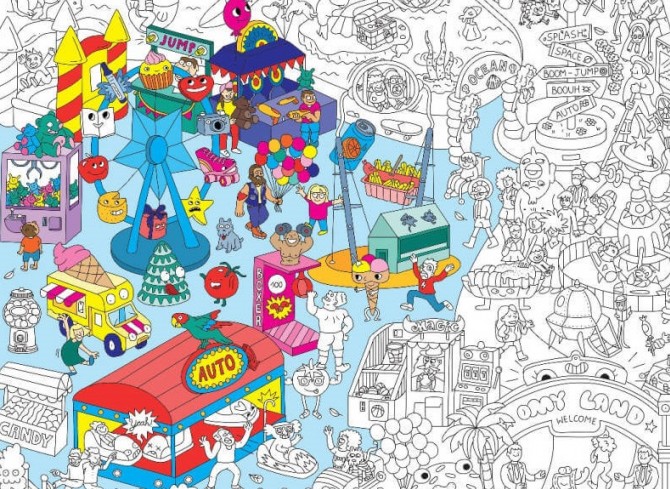 Gigantyczna kolorowanka OMY - Park rozrywki 100x70 cm