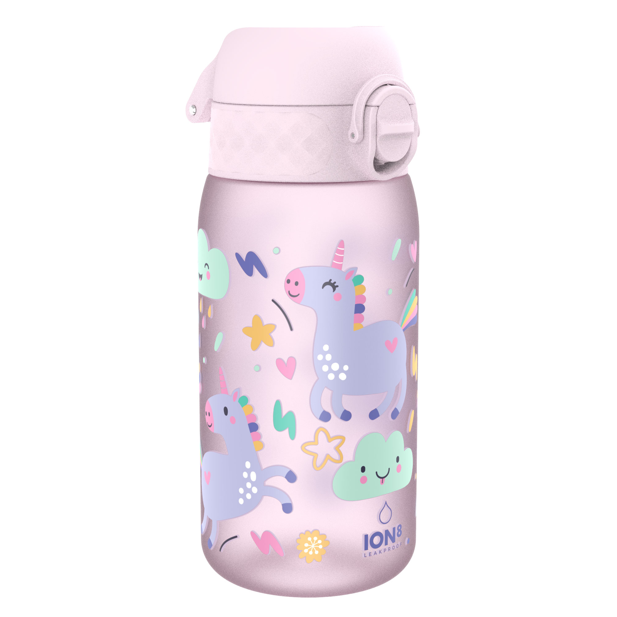 Butelka bidon na wodę dla dzieci ION8 I8RF350PPUNI różowa 350 ml jednorożce