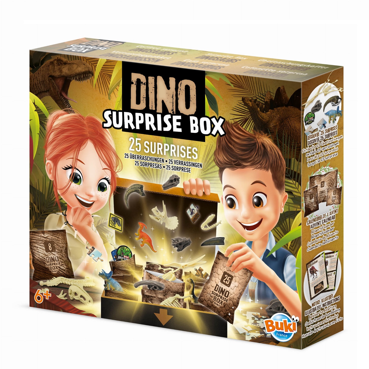 Pudełko 25 niespodzianek z dinozaurami Buki