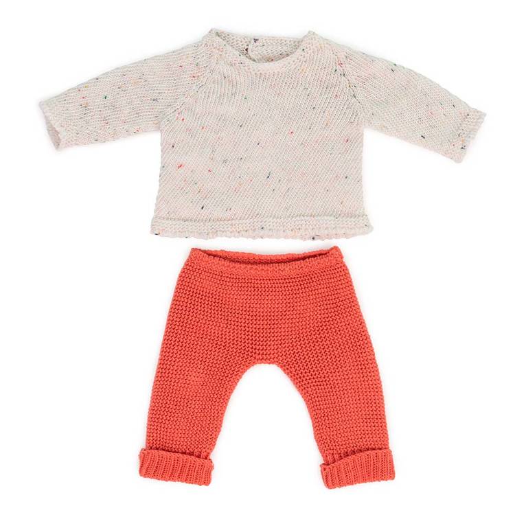 Dzianinowy zestaw dla lalki Miniland - Sweterek ze spodniami 38cm