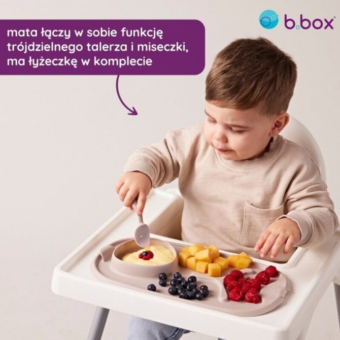 Mata do nauki jedzenia z miseczką, talerzykiem i łyżeczką B box błękitna