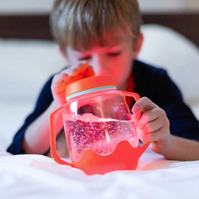 Pojemnik z lampką do zabawy sensorycznej Montessori Glo Pals czerwony