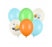 Balony 6 szt Party Deco - Pojazdy budowlane 30 cm