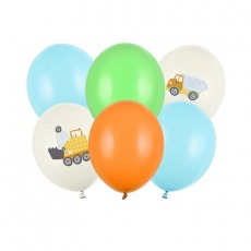 Balony 6 szt Party Deco - Pojazdy budowlane 30 cm