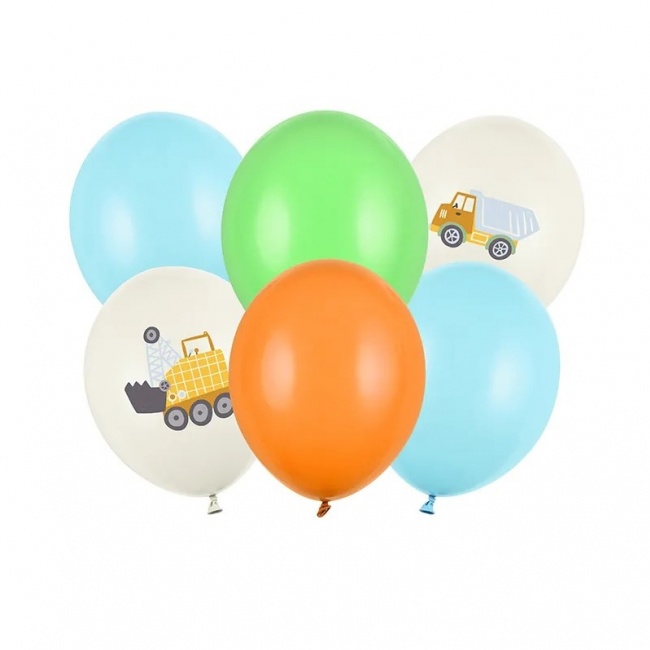 Balony 6 szt Party Deco - Pojazdy budowlane 30 cm
