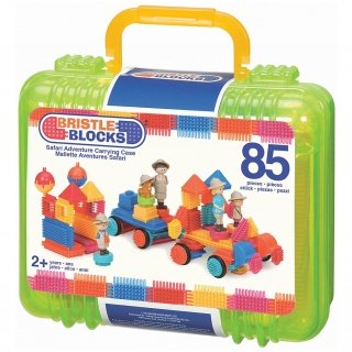 Klocki jeżyki w walizce Bristle Blocks Battat - Safari z figurkami 85 elementów
