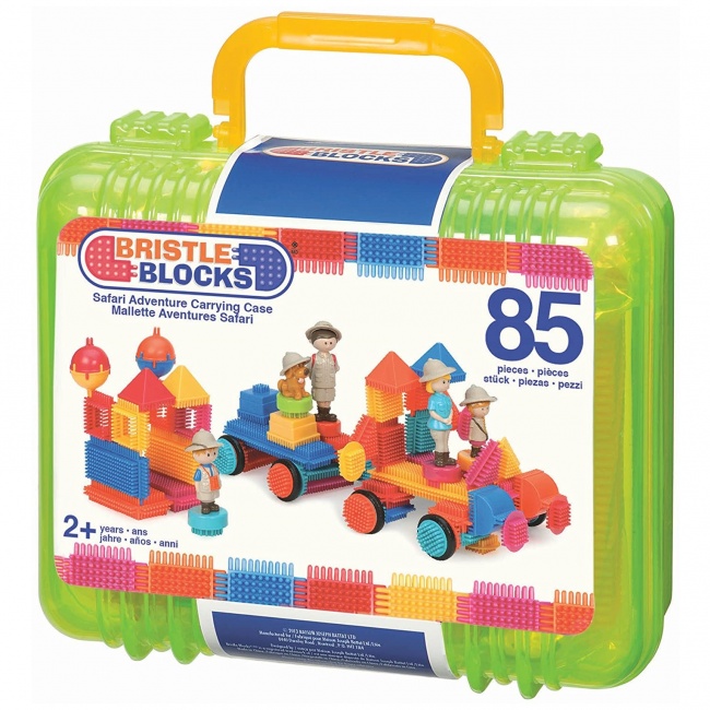 Klocki jeżyki w walizce Bristle Blocks Battat - Safari z figurkami 85 elementów
