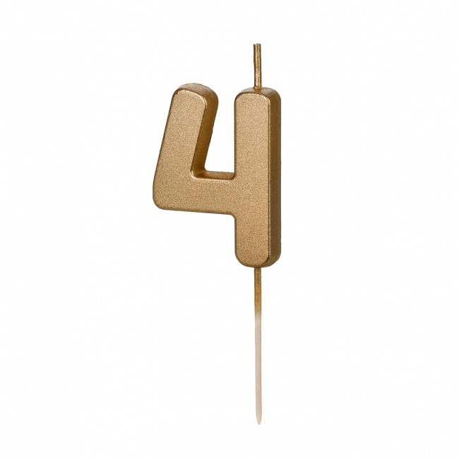 Świeczka urodzinowa Party Deco 4,5 cm - Cyferka 4 złota
