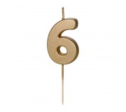 Świeczka urodzinowa Party Deco 4,5 cm - Cyferka 6 złota
