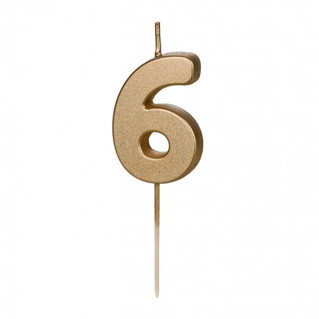 Świeczka urodzinowa Party Deco 4,5 cm - Cyferka 6 złota