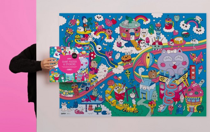 Plakat z naklejkami do kolorowania Kawaii OMY
