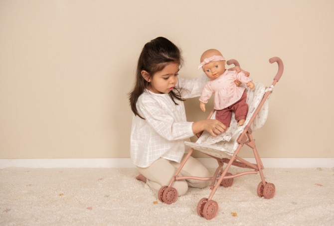 Wózek dla lalki składany, spacerowy Little Dutch w kolorze różowym