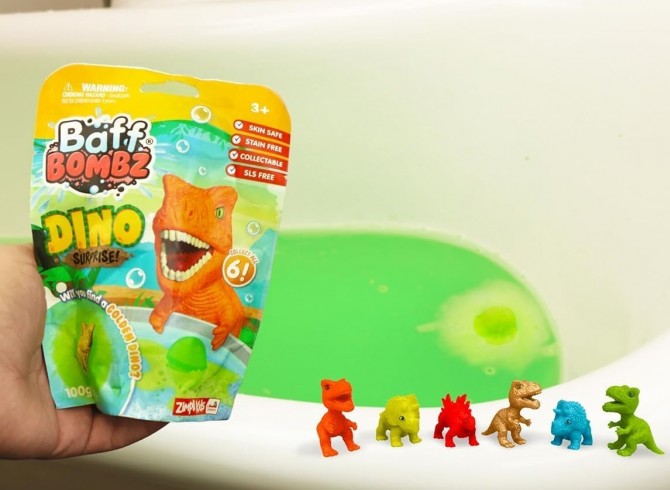 Kule do kąpieli dla dzieci Baff Bombz Zimpli Kids Dino Surprise + figurka