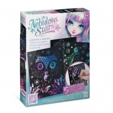 Zdrapywanki dla dzieci 5 szt. z rysikiem i szablonami, metaliczne kolory Nebulous Stars - Isadora 8+