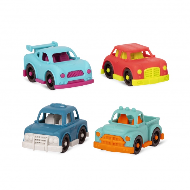 Zestaw 4 małych autek B. Toys z Pick-upem – Happy Cruisers