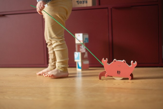 Drewniany krab do ciągnięcia na kółkach BS Toys
