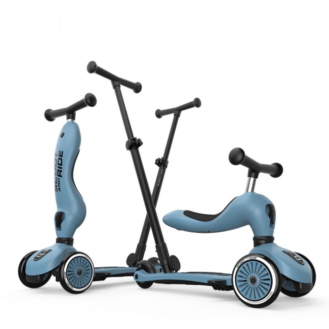 Jeździk i hulajnoga z rączką do prowadzenia Highwaykick 1 Push and Go 2w1 SCOOTANDRIDE 1-5 lat - Steel