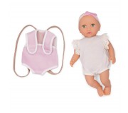Lalka niemowlę z nosidełkiem LullaBaby - W kremowym ubranku, z koronkowymi falbankami