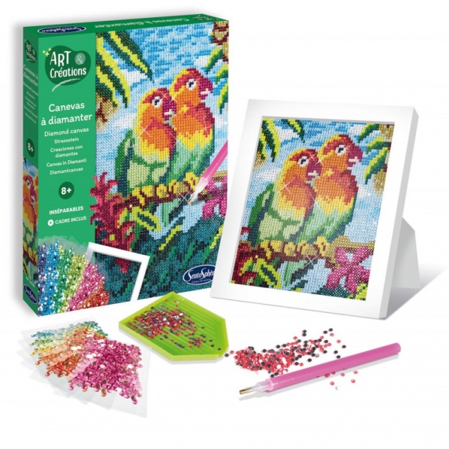 Zestaw kreatywny obraz z diamentami SentoSphere - Papugi nierozłączki