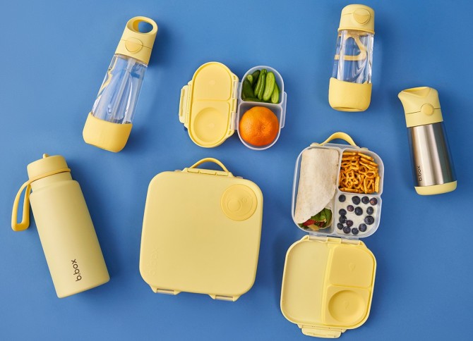 Seria akcesoriów do szkoły B.box żółty lemon - bidony i lunchboxy