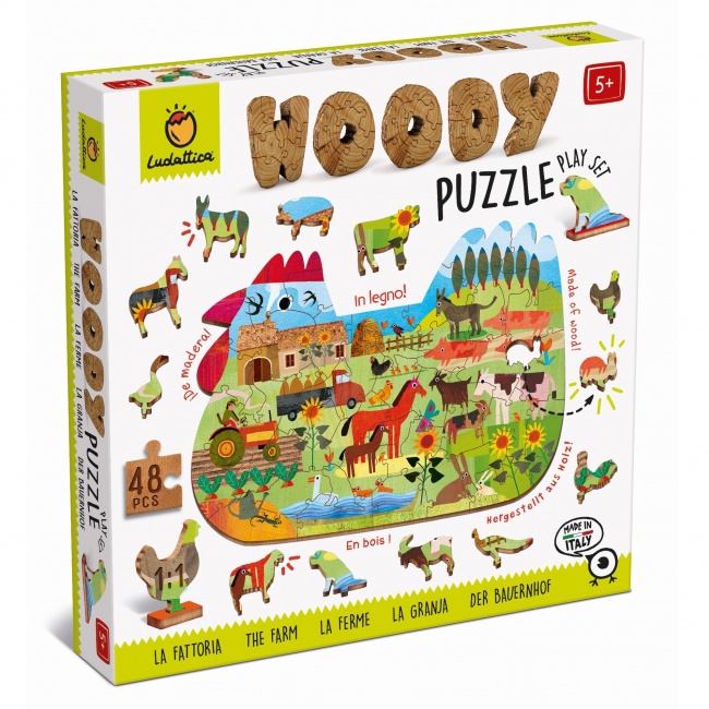 Drewniane puzzle konturowe Ludattica - Farma/Wieś 48 el.