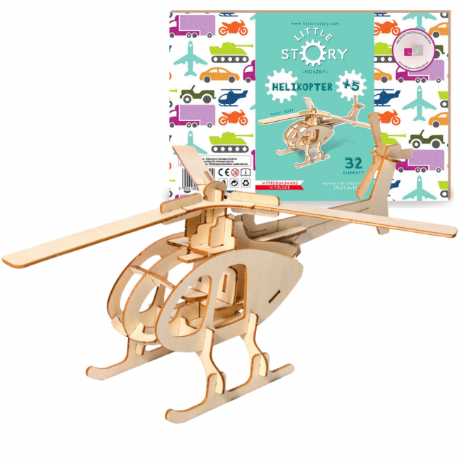 Drewniane Puzzle Model 3D Little Story - Helikopter