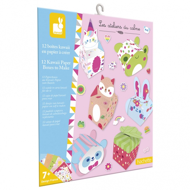 Zestaw kreatywny 12 pudełek z papieru kawaii do samodzielnego wykonania Janod 7+