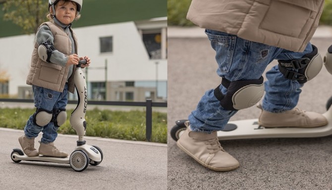 Ochraniacze na rower, hulajnogę, rolki Scoot & Ride w kolorze beżowym, ash rozmiar S