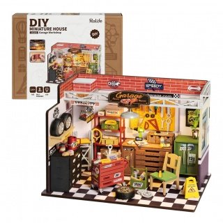 Składany Drewniany Model LED Robotime - Warsztat samochodowy