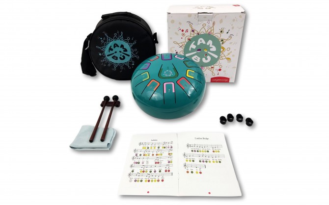 Bębenek dla dzieci relaksujący, językowy Tambu w kolorze turkusowym