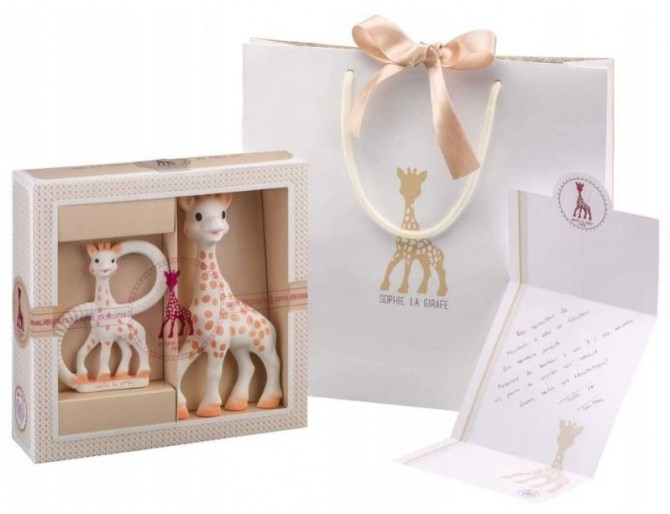 Gryzak Żyrafa Sophie Vulli - mały zestaw narodzinowy z kartką na życzenia
