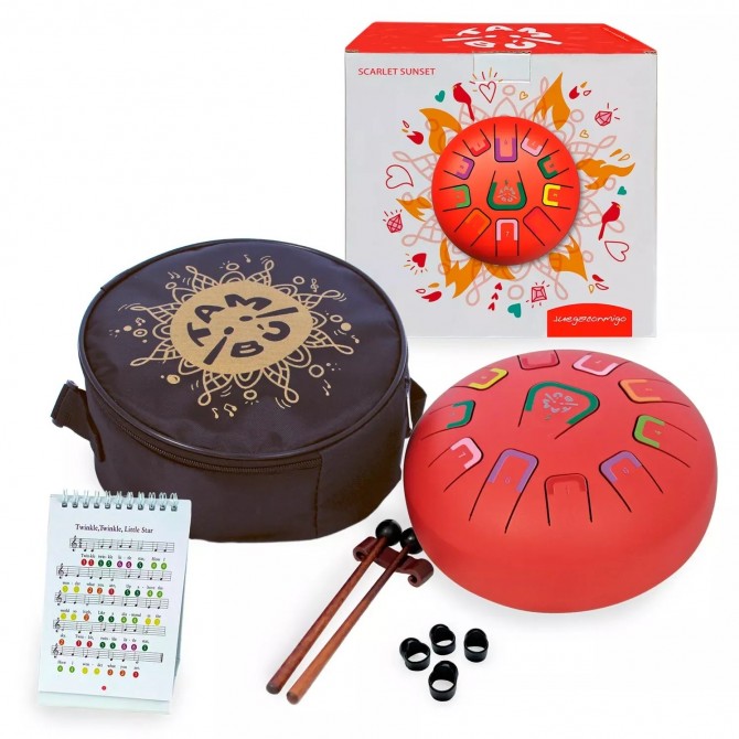 Bębenek dla dzieci relaksujący, językowy Tambu w kolorze czerwonym