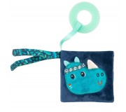 Miękka mini-książeczka wielofunkcyjna z silikonowym gryzakiem Lilliputiens - Nosorożec Marius 6 m+