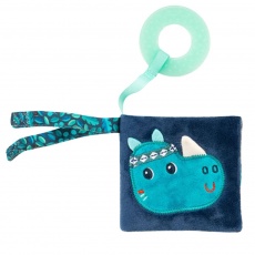 Miękka mini-książeczka wielofunkcyjna z silikonowym gryzakiem Lilliputiens - Nosorożec Marius 6 m+