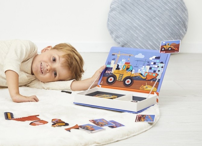 Magnetyczna książka z magnesami układanka Janod Plac budowy