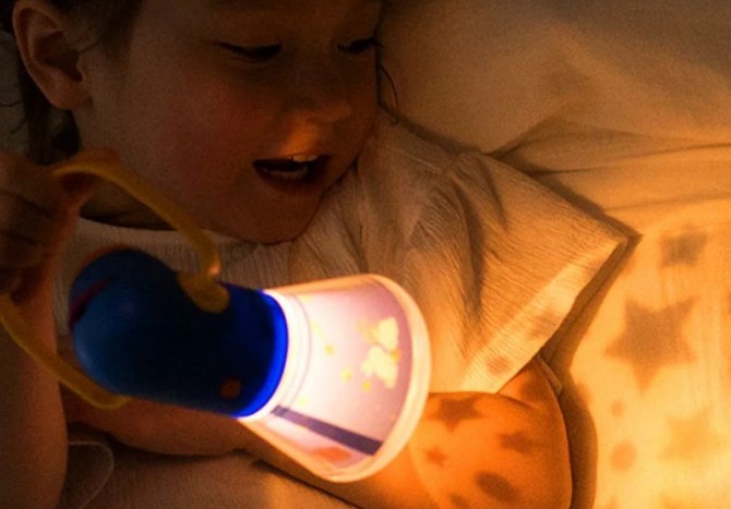 Latarka 4w1 bajkowy projektor lampka nocna dla dzieci mideer na baterie