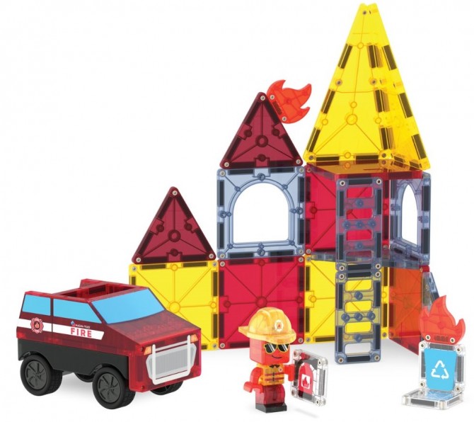 Klocki na magnes do budowania i konstruowania - wielokolorowe remiza strażacka Magna-tiles