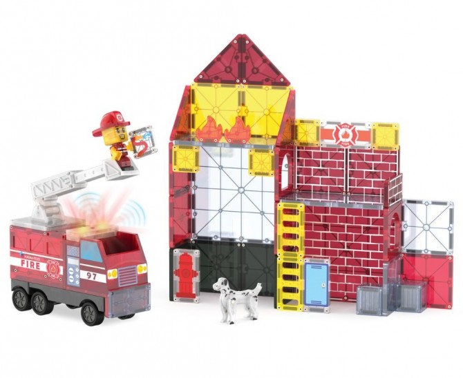 Klocki na magnes do budowania i konstruowania - wielokolorowe remiza strażacka Magna-tiles