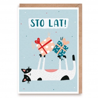 Kartka urodzinowa z kotem Cardie - Sto lat!