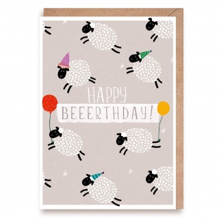 Kartka urodzinowa z owieczkami Cardie - Happy Beerthday!