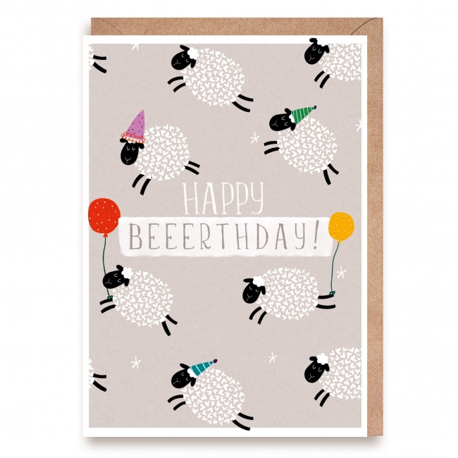 Kartka urodzinowa z owieczkami Cardie - Happy Beerthday!