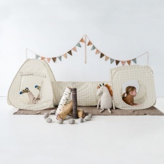 Zestaw namiotów 3w1 dla dzieci z tunelem 3 Sprouts - Gingham Beige